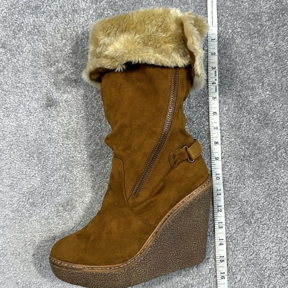 Bakers Furbee Boots Womens 9.5 Brown Faux Fur Faux Suede Wedge Platform … - Picture 12 of 16